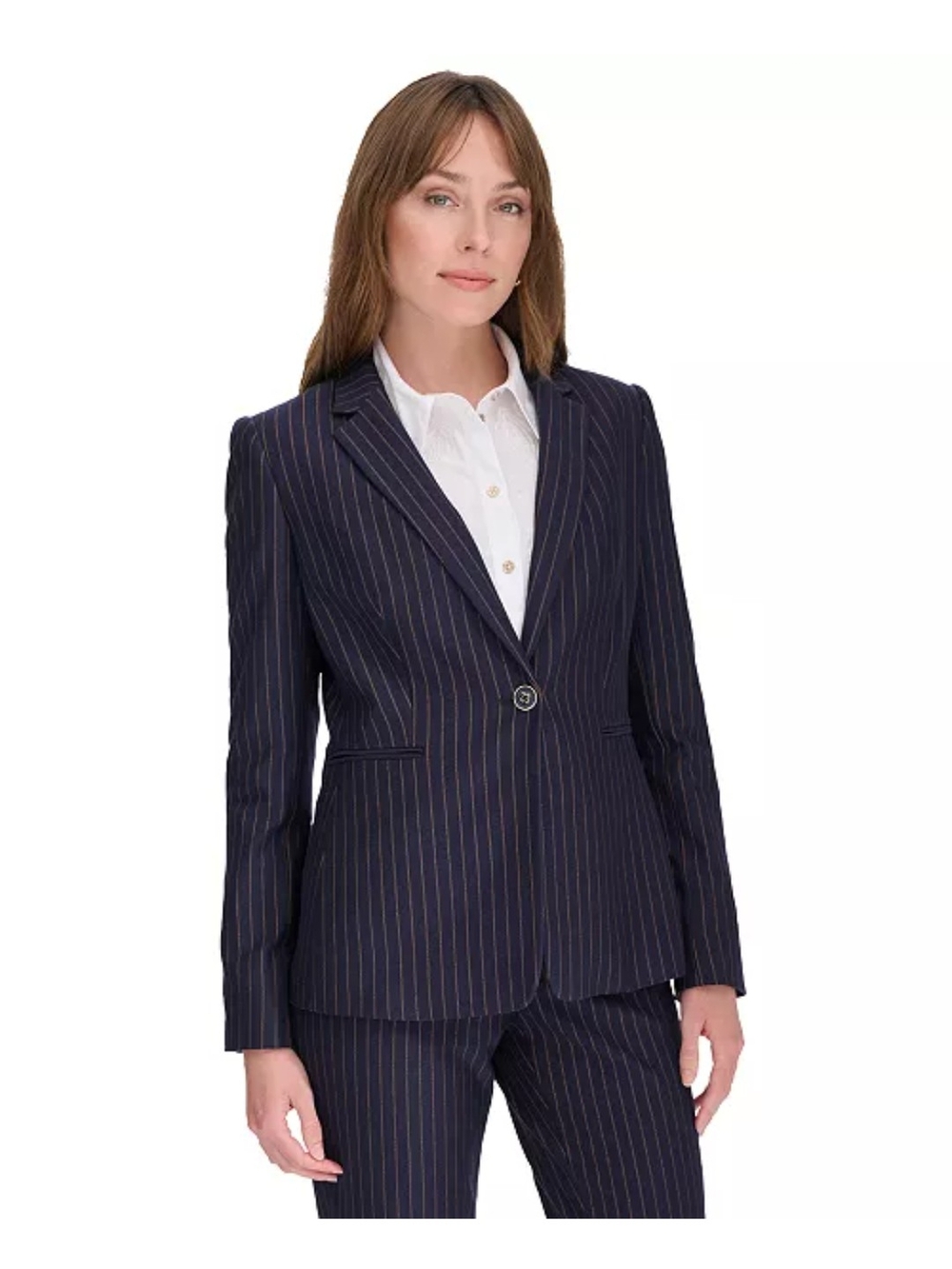 Tailored Navy Pinstripe Single-Button Blazer by Tommy Hilfiger